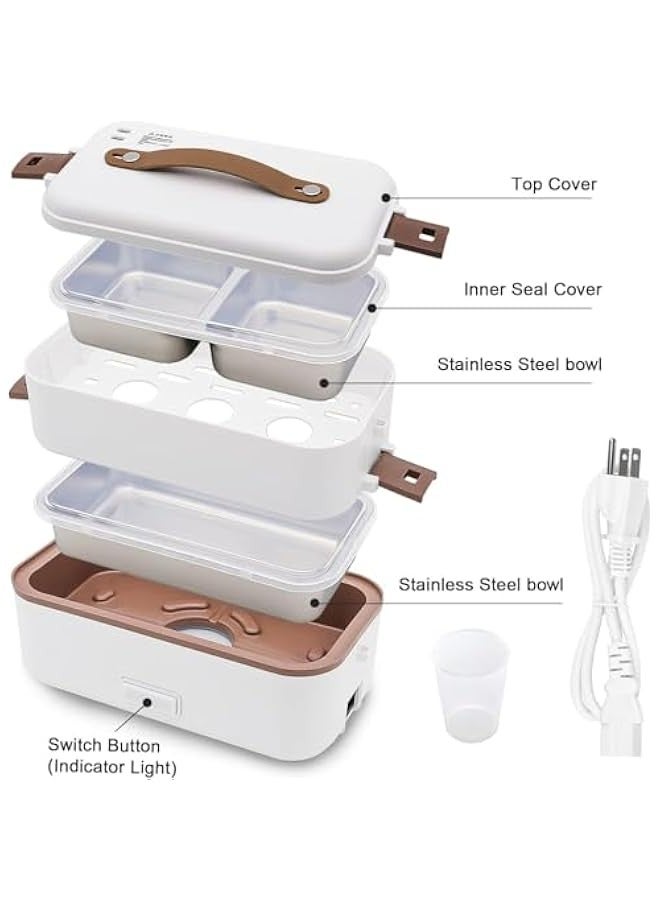 TRASSLE Self Cooking Electric Lunch Box, Portable Food Warmer for On-the-Go,Mini Rice Cooker 2 Layers 800ML Heated Lunch Box for Home Office Cook Food  - Image 2