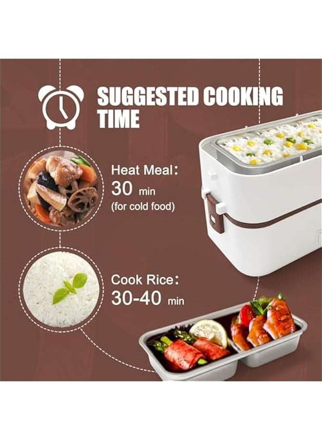 TRASSLE Self Cooking Electric Lunch Box, Portable Food Warmer for On-the-Go,Mini Rice Cooker 2 Layers 800ML Heated Lunch Box for Home Office Cook Food  - Image 3