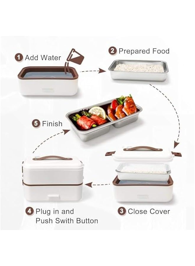 TRASSLE Self Cooking Electric Lunch Box, Portable Food Warmer for On-the-Go,Mini Rice Cooker 2 Layers 800ML Heated Lunch Box for Home Office Cook Food  - Image 4