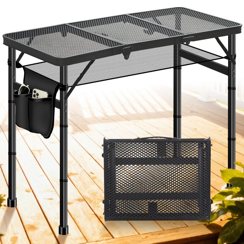 DeeprBetter Folding Camping Table, 3ft Camping Table Aluminum Folding Table with 3 Adjustable Height Max 27.5 Inch Picnic Table Portable Table for Outdoor Backyard BBQ, Beach - Image 1