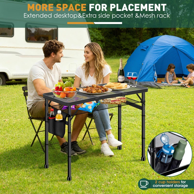 DeeprBetter Folding Camping Table, 3ft Camping Table Aluminum Folding Table with 3 Adjustable Height Max 27.5 Inch Picnic Table Portable Table for Outdoor Backyard BBQ, Beach - Image 4