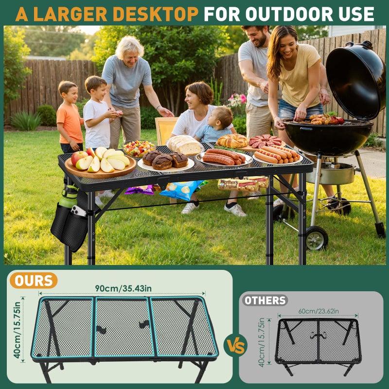DeeprBetter Folding Camping Table, 3ft Camping Table Aluminum Folding Table with 3 Adjustable Height Max 27.5 Inch Picnic Table Portable Table for Outdoor Backyard BBQ, Beach - Image 2