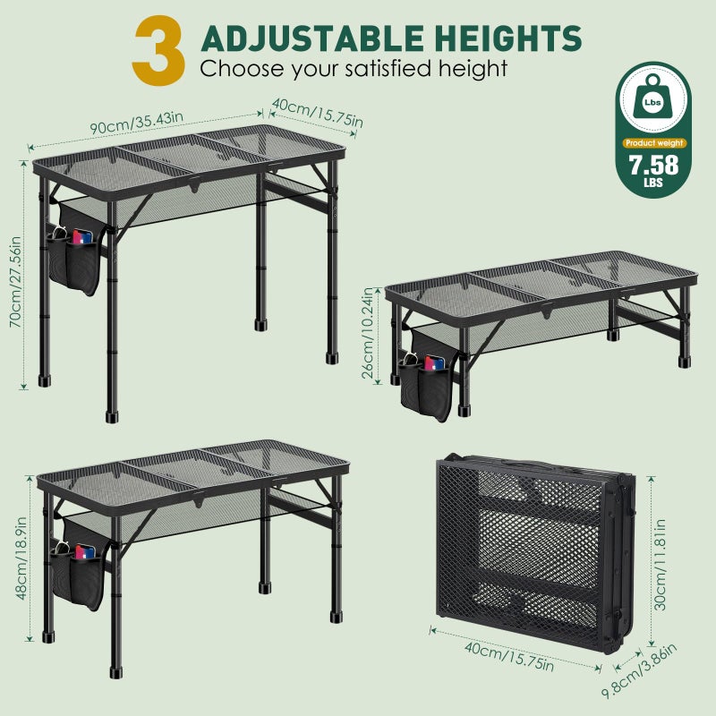 DeeprBetter Folding Camping Table, 3ft Camping Table Aluminum Folding Table with 3 Adjustable Height Max 27.5 Inch Picnic Table Portable Table for Outdoor Backyard BBQ, Beach - Image 3