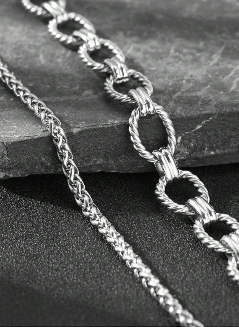 إيكوال اسوارة نسائية أنيقة وعالية الجودة مكونة من قطعتين مصنوعة من الاستانلس ستيل باللون الفضي - Image 5