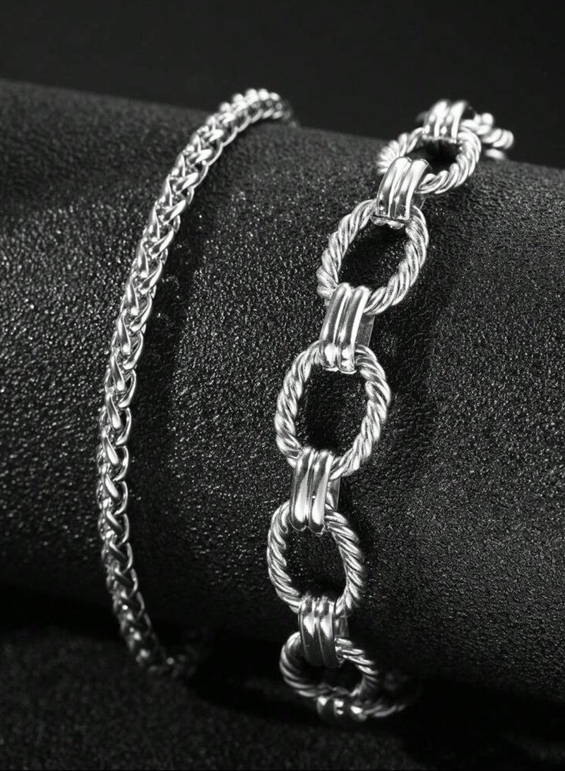 إيكوال اسوارة نسائية أنيقة وعالية الجودة مكونة من قطعتين مصنوعة من الاستانلس ستيل باللون الفضي - Image 4