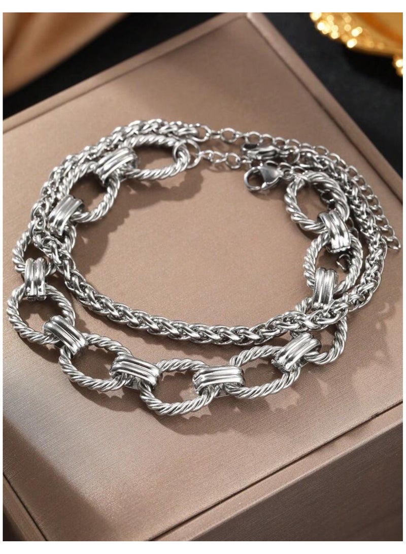 إيكوال اسوارة نسائية أنيقة وعالية الجودة مكونة من قطعتين مصنوعة من الاستانلس ستيل باللون الفضي - Image 3