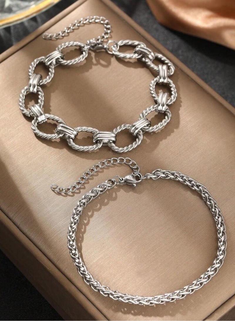 إيكوال اسوارة نسائية أنيقة وعالية الجودة مكونة من قطعتين مصنوعة من الاستانلس ستيل باللون الفضي - Image 2