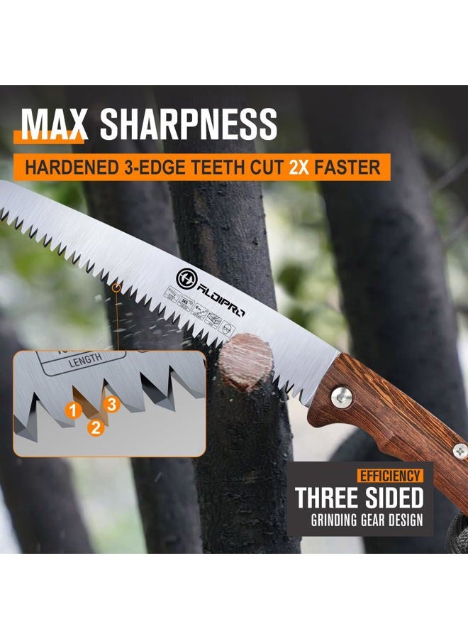 ALDIPRO Folding Pruning Saw 7 Inch with Leather Sheath and Wenge Wooden Handle, SK5 Steel Blade, Foldable Hand Saw for Camping, Survival, Wood Cutting, Bushcraft and Tree Trimming - Image 3