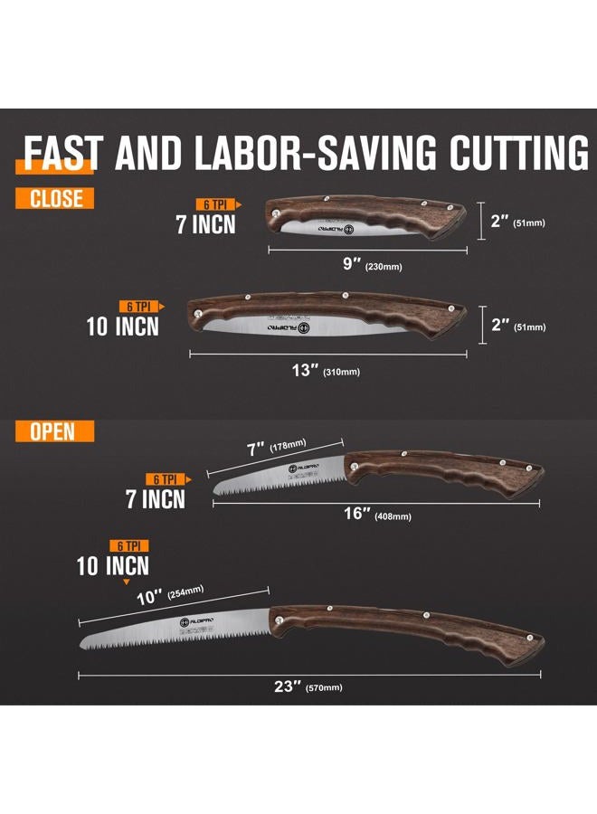 ALDIPRO Folding Pruning Saw 7 Inch with Leather Sheath and Wenge Wooden Handle, SK5 Steel Blade, Foldable Hand Saw for Camping, Survival, Wood Cutting, Bushcraft and Tree Trimming - Image 2