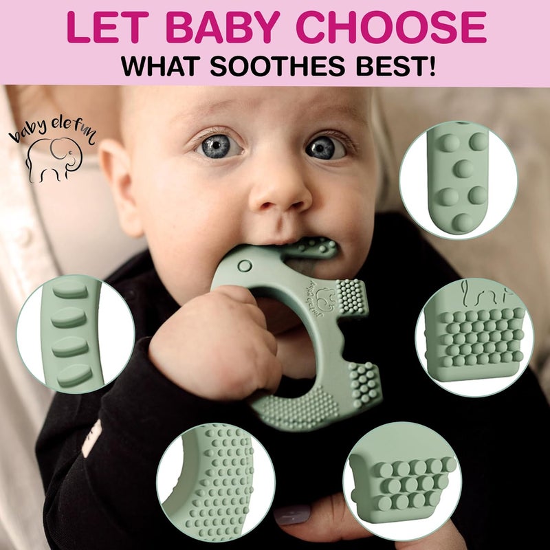 baby elefun ألعاب التسنين للأطفال من عمر 0 إلى 6 أشهر - لعبة بيبي إليفون 5X لتخفيف الألم - حلقة تسنين سيليكون للأطفال بدون تأخير في التطور - هدية استحمام لطيفة للأطفال - لعبة مضغ للأطفال - Image 3