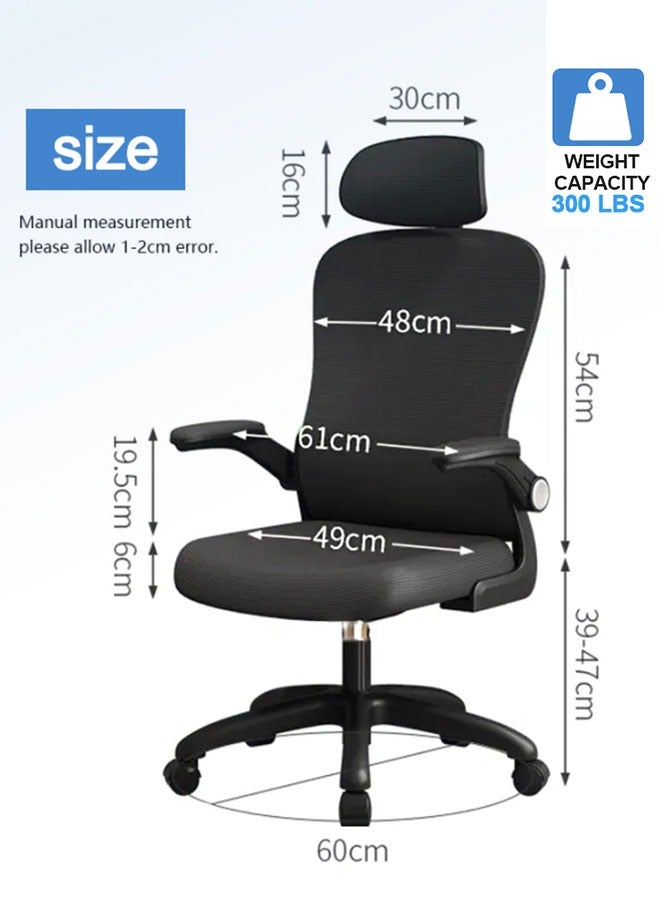 GoldenLike Office Chair Ergonomic Computer Chair Home Office Desk Chair Comfortable Gaming Chairs Swivel Task Chair with Flip-up Armrest and Headrest High Back Mesh Game Chair(Steel Feet /White+Black) - Image 4