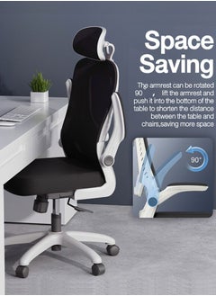 GoldenLike Office Chair Ergonomic Computer Chair Home Office Desk Chair Comfortable Gaming Chairs Swivel Task Chair with Flip-up Armrest and Headrest High Back Mesh Game Chair(Steel Feet /White+Black)  - Image 5