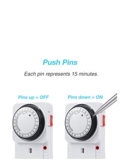 Excefore Timer Plug Socket, 24 Hour Programmable Mechanical Timer Plug Switch, Energy Saving UK Plug-in Indoor Timer Socket, for Lights, Indoor Lighting and Home Appliances (13A/3120W, 2 Pack)  - Image 3