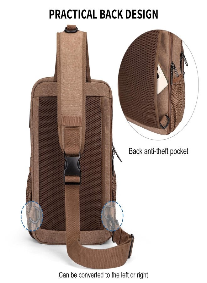 WITZMAN Sling Bag for Men Canvas Vintage Travel Crossbody Shoulder Bags Casual Large Chest Bag with USB Charging Port(A8019 Brown) - Image 5
