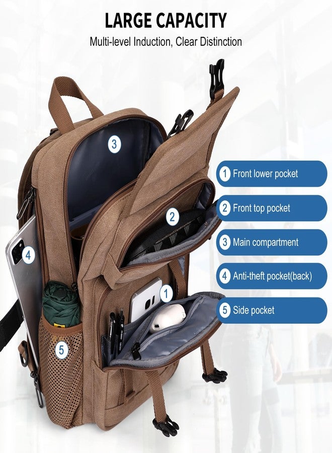 WITZMAN Sling Bag for Men Canvas Vintage Travel Crossbody Shoulder Bags Casual Large Chest Bag with USB Charging Port(A8019 Brown) - Image 3