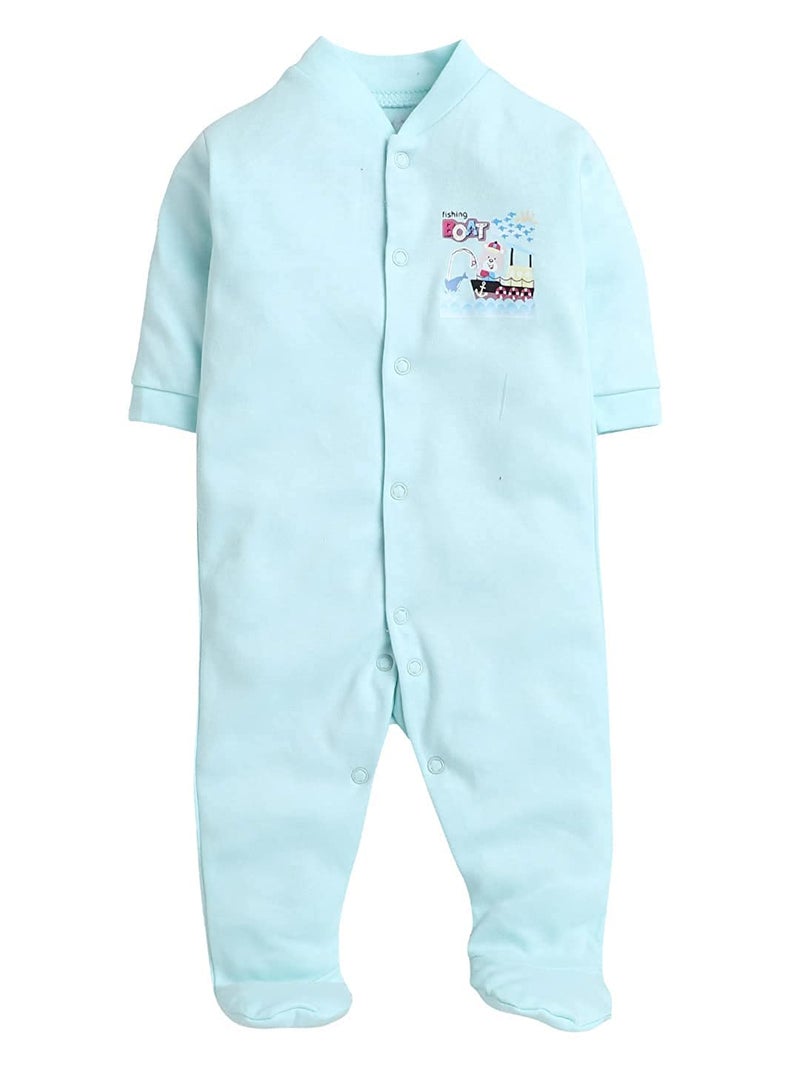 EIO 100% Cotton Sleep Romper Jumpsuit Night Suits for Infants Newborn Baby Boys & Girls Pack of 3 (3-6 Months, Mint) - Image 4