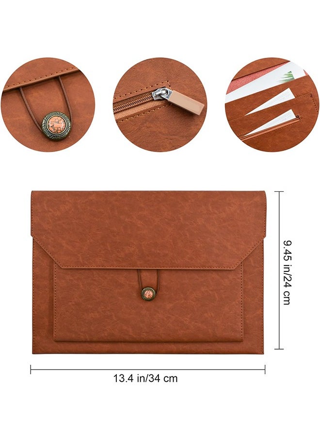 Sweet Life - Leather A4 File Folder, Waterproof PU Wallets Document Holder with Snap Popper Closure, Portable Portfolio Envelope Organizer Case Pockets for Travel Meeting Business Office Tablet (Brown) - Image 1