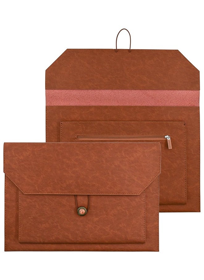 Sweet Life - Leather A4 File Folder, Waterproof PU Wallets Document Holder with Snap Popper Closure, Portable Portfolio Envelope Organizer Case Pockets for Travel Meeting Business Office Tablet (Brown) - Image 1