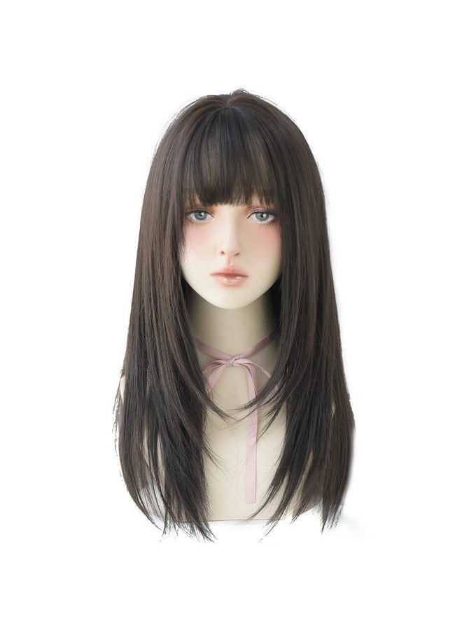 7JHH WIGS - Black Wigs With Bangs Synthetic Dark Brown Wig Long Straight Wig For Women Party And Cosplay Wig (23" Natural Black New - Image 1