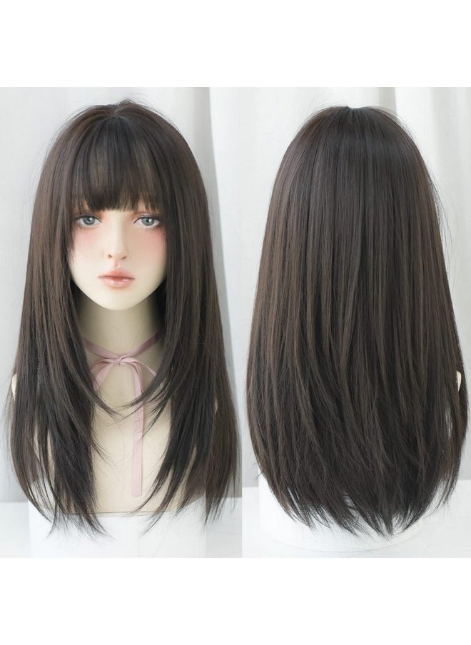 7JHH WIGS - Black Wigs With Bangs Synthetic Dark Brown Wig Long Straight Wig For Women Party And Cosplay Wig (23" Natural Black New - Image 1