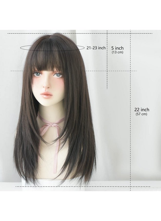 7JHH WIGS - Black Wigs With Bangs Synthetic Dark Brown Wig Long Straight Wig For Women Party And Cosplay Wig (23" Natural Black New - Image 1