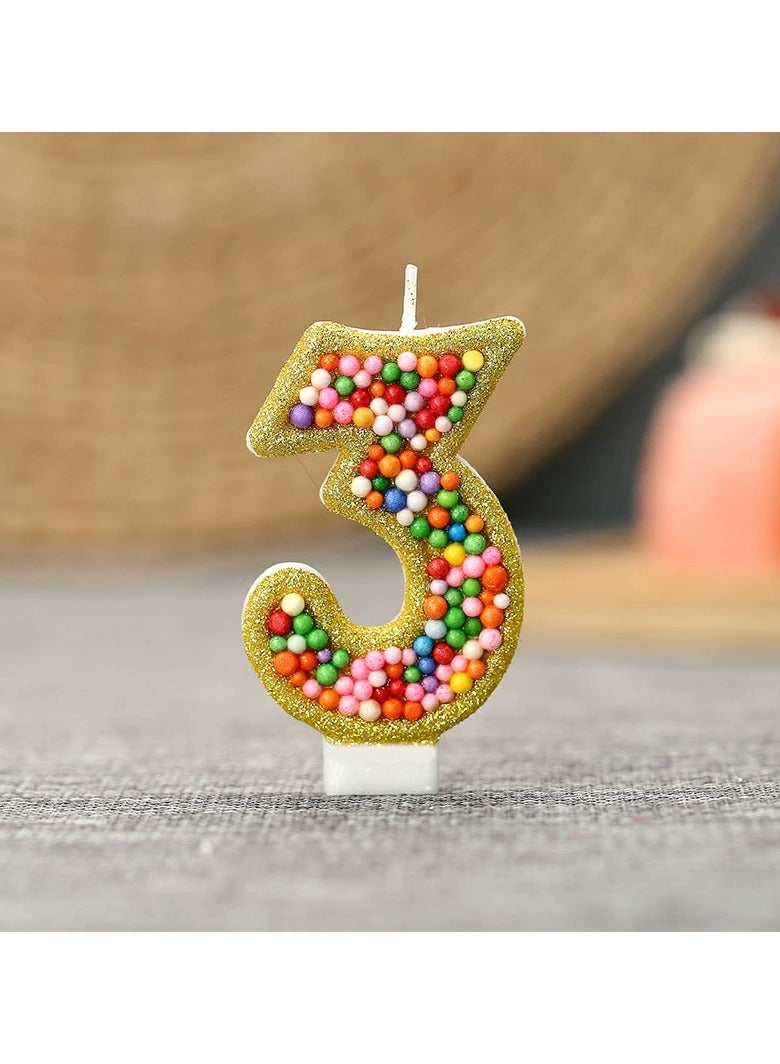 general Digital Creative Golden-edge Mixed-color Bead Birthday Cake Party Candle Decoration Set