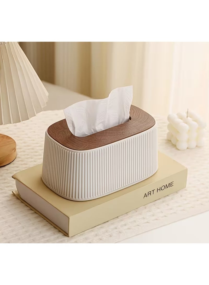 Modern Decorative Tissue Box Cover with Wooden Lid – Elegant Wavy Design for Living Room, Bathroom, Office & Home Décor