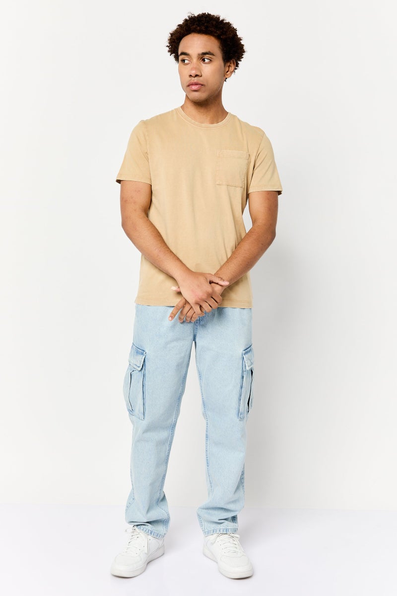 Celio Men Crew Neck Short Sleeves Plain T-Shirt, Dark Yellow - Image 2