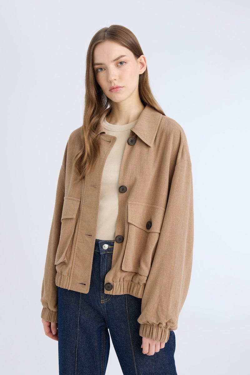 DeFacto Regular Fit Cotton Lined Linen Blended Puffer Jacket - Image 4