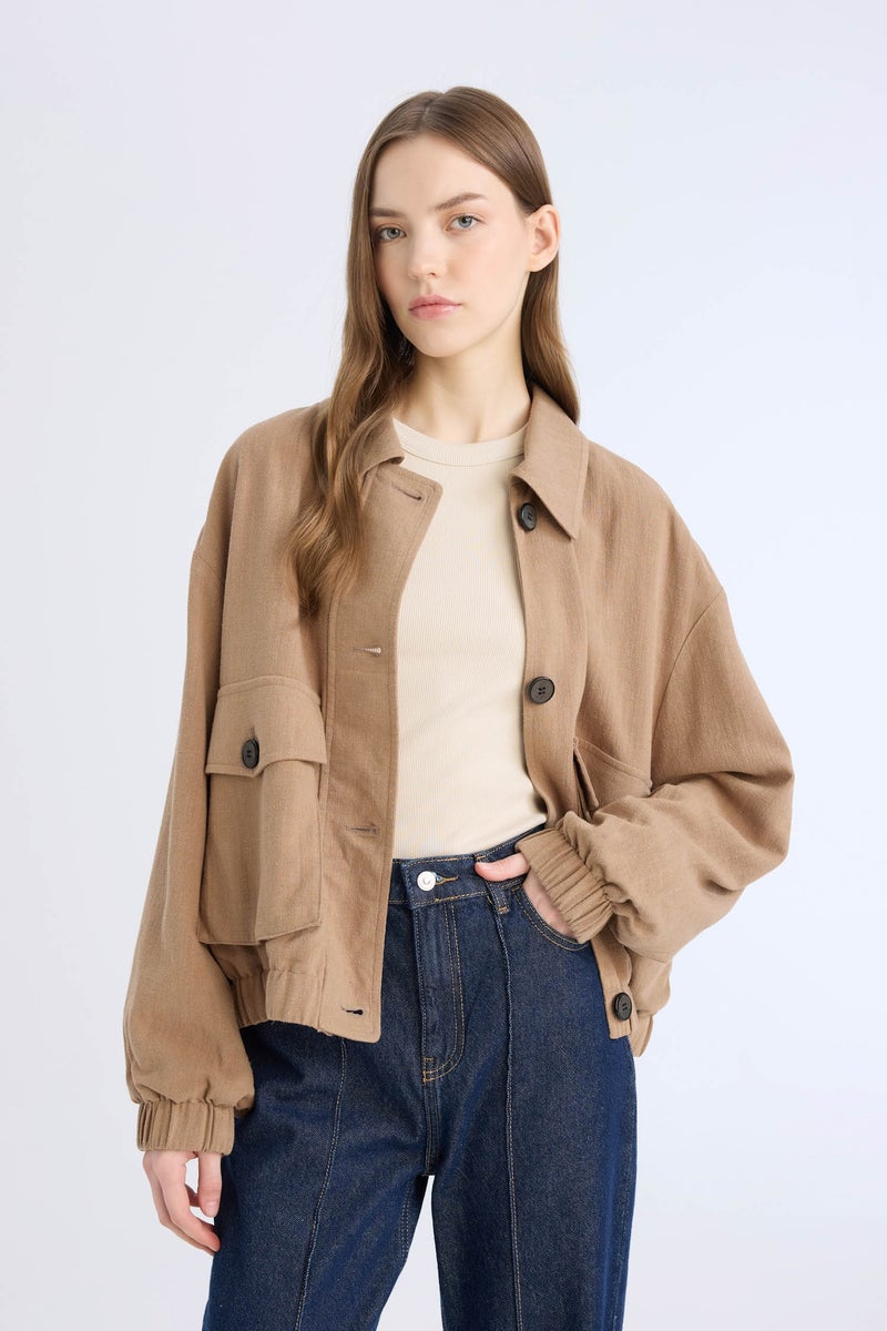 DeFacto Regular Fit Cotton Lined Linen Blended Puffer Jacket - Image 3
