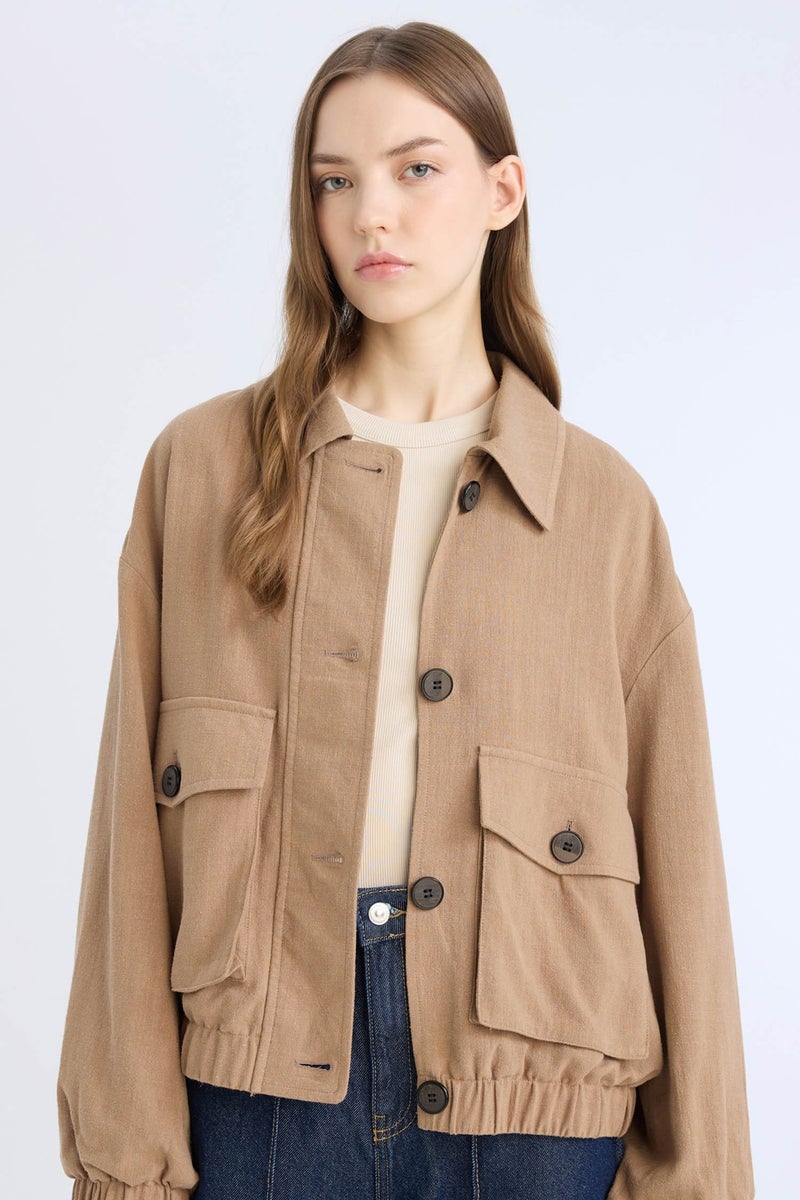 DeFacto Regular Fit Cotton Lined Linen Blended Puffer Jacket - Image 1