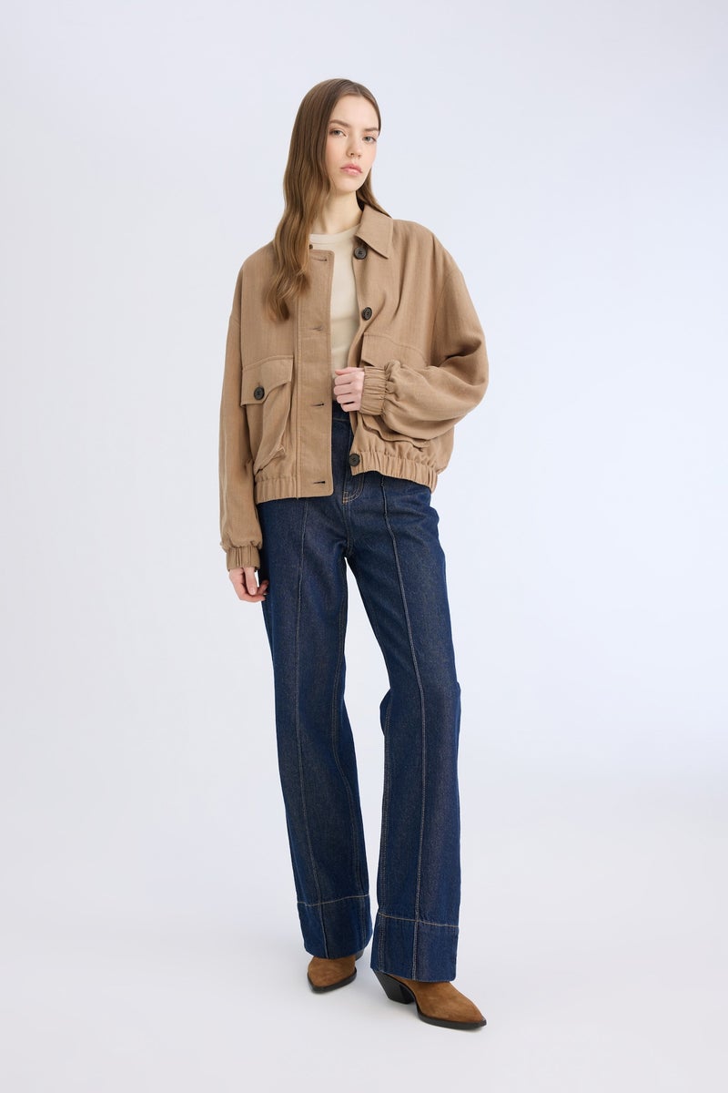 DeFacto Regular Fit Cotton Lined Linen Blended Puffer Jacket - Image 2