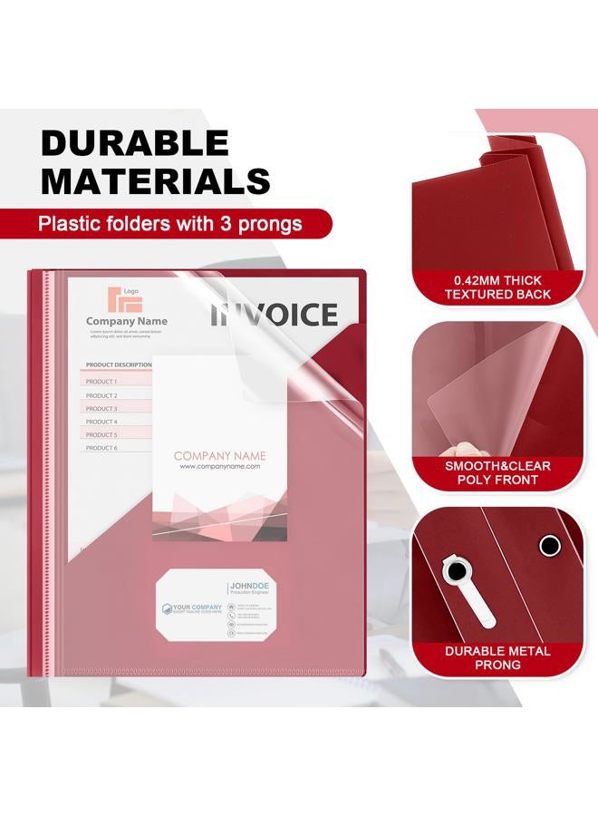 Teling 48 Pcs Clear Front Report Covers with 3 Prongs Fasteners Plastic Book Report Covers 90 Sheet Capacity Resume Portfolio Presentation Folder for Office Business Supplies (Dark Red) - Image 3