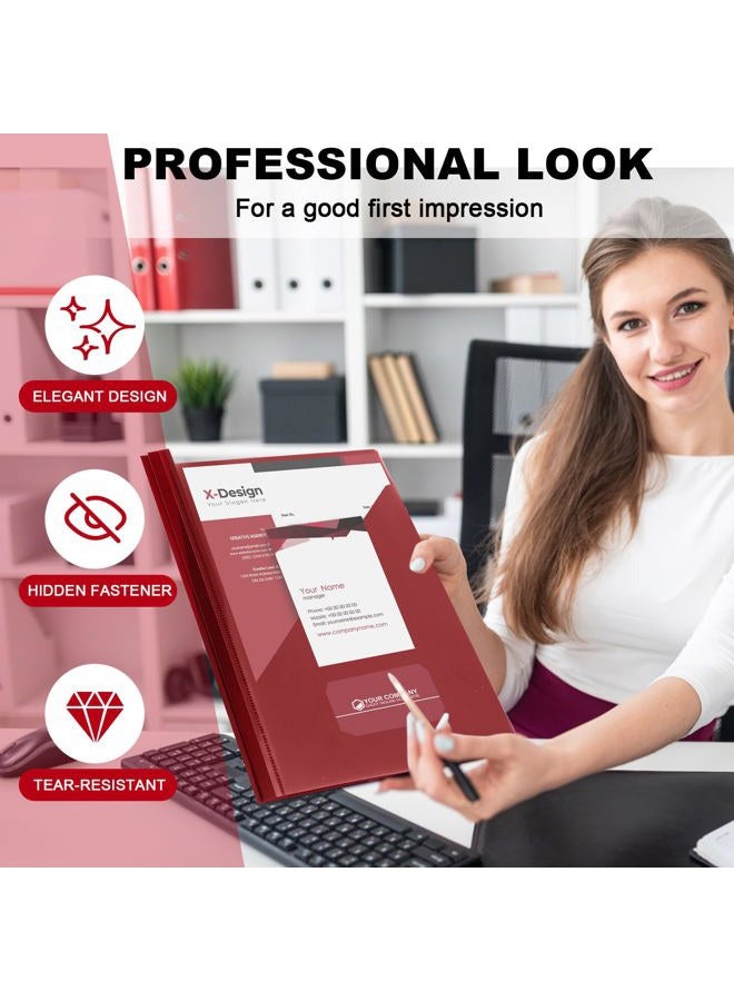 Teling 48 Pcs Clear Front Report Covers with 3 Prongs Fasteners Plastic Book Report Covers 90 Sheet Capacity Resume Portfolio Presentation Folder for Office Business Supplies (Dark Red) - Image 4