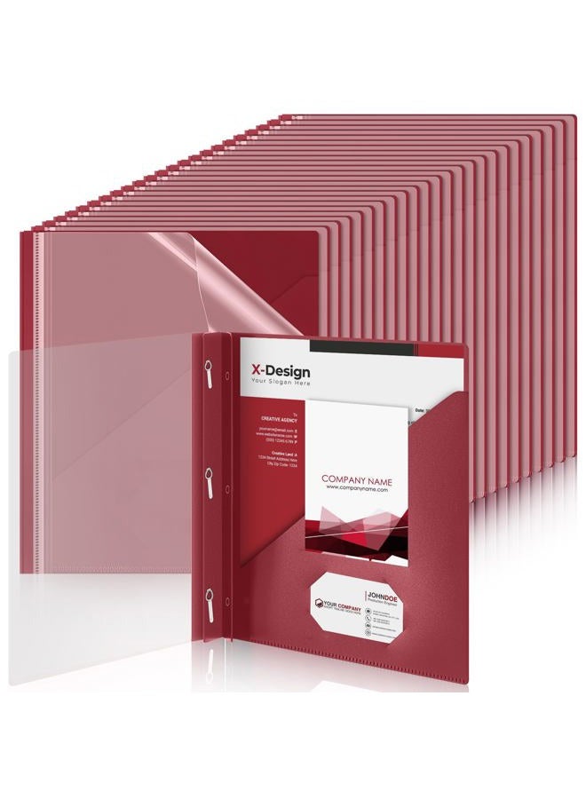 Teling 48 Pcs Clear Front Report Covers with 3 Prongs Fasteners Plastic Book Report Covers 90 Sheet Capacity Resume Portfolio Presentation Folder for Office Business Supplies (Dark Red) - Image 1