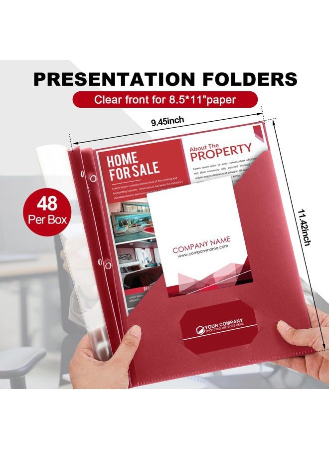 Teling 48 Pcs Clear Front Report Covers with 3 Prongs Fasteners Plastic Book Report Covers 90 Sheet Capacity Resume Portfolio Presentation Folder for Office Business Supplies (Dark Red) - Image 2