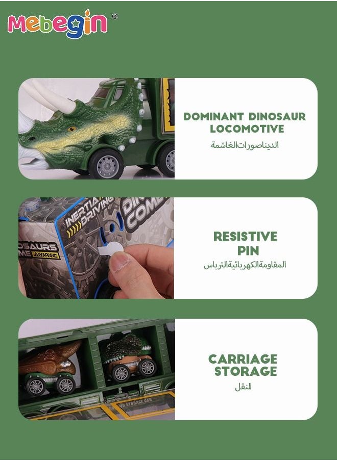 MEBEGIN - 9 PCS Dinosaur Truck Carrier with 1 rockery 2 Trees 1 Dinosaur Egg Nest 3 Dinosaurs Light and Sound Pull Back Car Toy for Toddler Boys 3 to 5 Years Old - Image 1