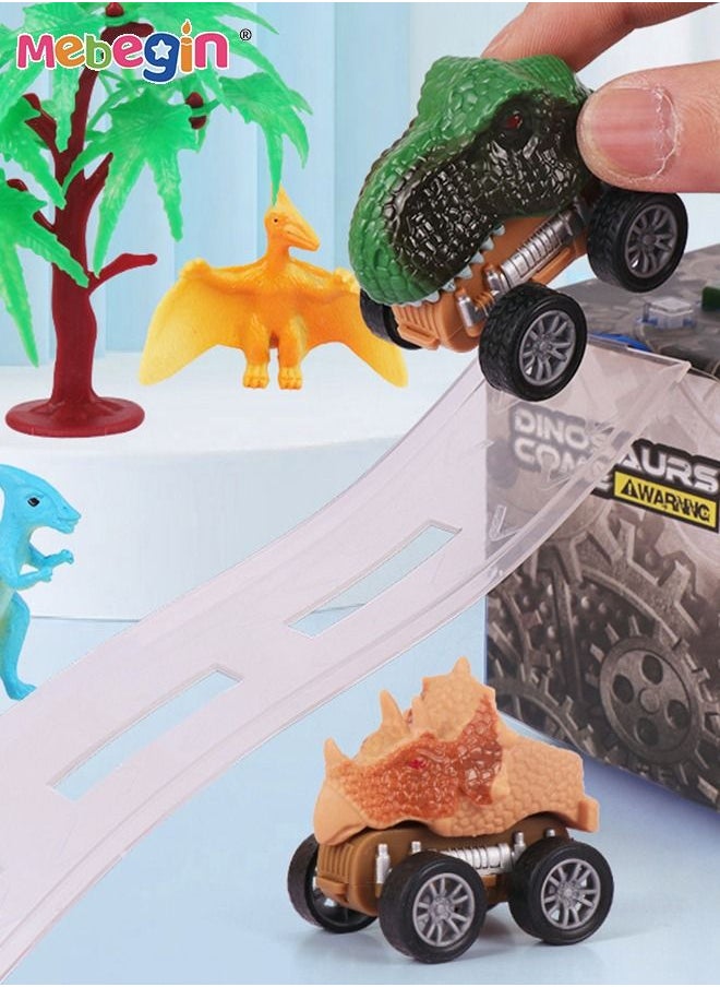 MEBEGIN - 9 PCS Dinosaur Truck Carrier with 1 rockery 2 Trees 1 Dinosaur Egg Nest 3 Dinosaurs Light and Sound Pull Back Car Toy for Toddler Boys 3 to 5 Years Old - Image 1