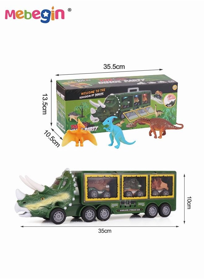 MEBEGIN - 9 PCS Dinosaur Truck Carrier with 1 rockery 2 Trees 1 Dinosaur Egg Nest 3 Dinosaurs Light and Sound Pull Back Car Toy for Toddler Boys 3 to 5 Years Old - Image 1