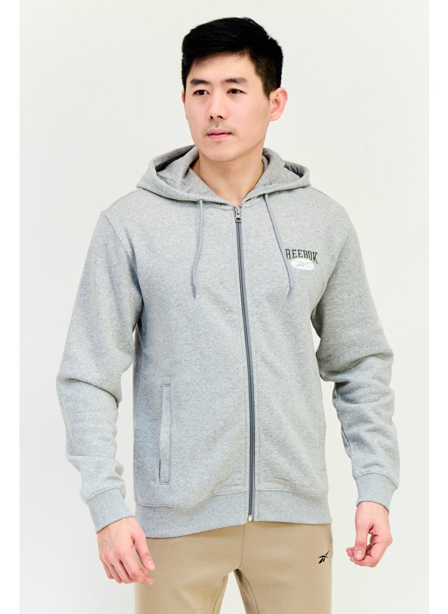 Reebok Men Sportswear Fit Embroidered Logo Long Sleeves Outdoor Hoodie, Grey  - Image 1