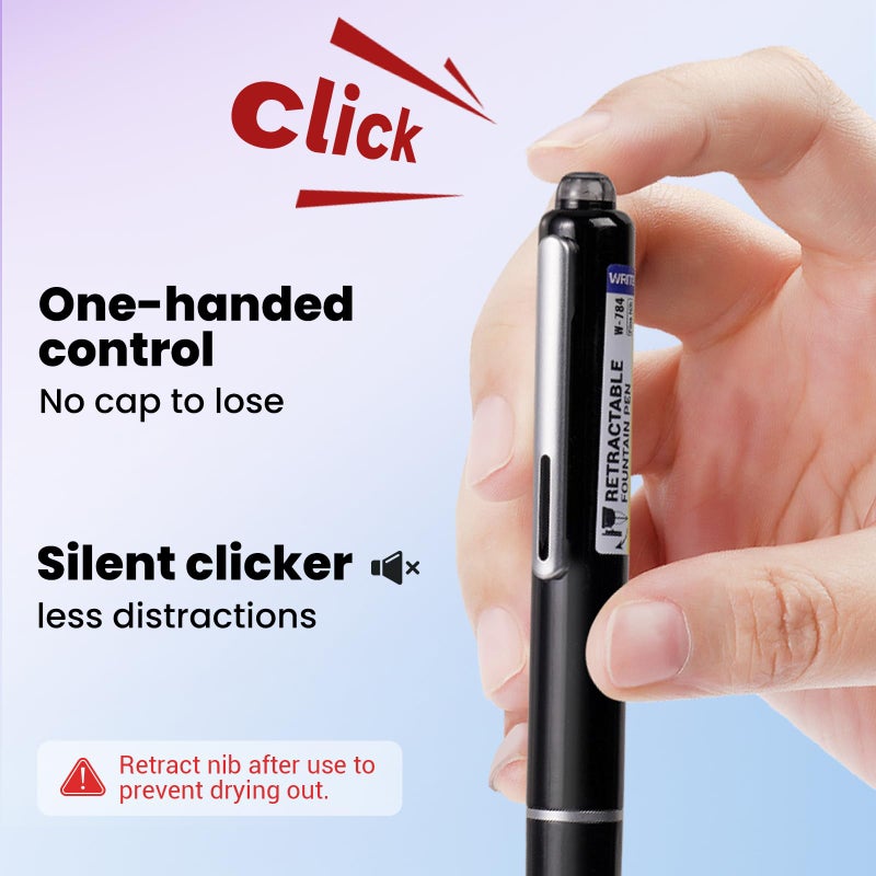 WRITECH Retractable Fountain Pen Set: Fine Nib Black Ink Pens Includes 5 Ink Cartridges Smooth Writing for Sketching Journaling Calligraphy Gift (Black) - Image 3