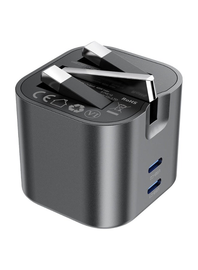 أسيفاست شاحن حائط ACEFAST A121 بقوة 45 واط بتقنية GaN مع منفذي USB-C وقابس بريطاني - Image 4