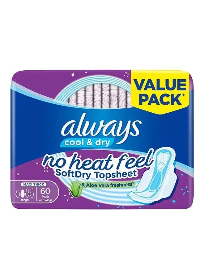 Always Cool & Dry No Heat Feel Maxi Thick Large Sanitary Pads With Wings, 60'S 