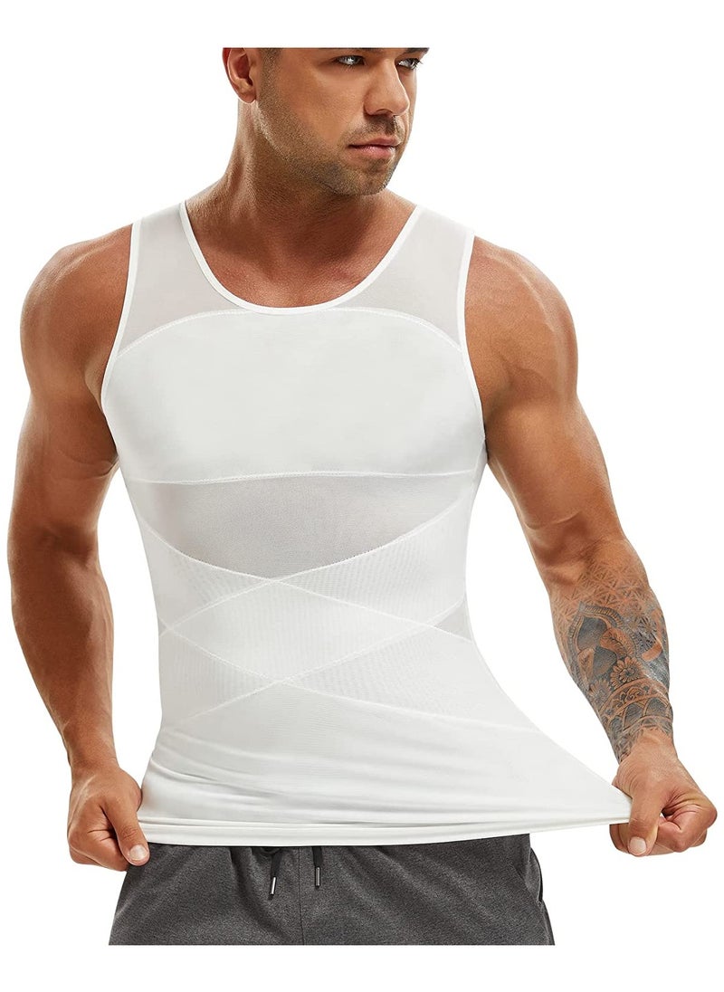 Compression Shirt for Men Slimming Undershirt Body Shaper Tank top for Sleeveless Shapewear Vest Men-White, L - pzsku/Z5A6A7EF6B1997300A573Z/45/_/1703766971/ba22466e-623c-451e-a500-5bf131a050e5