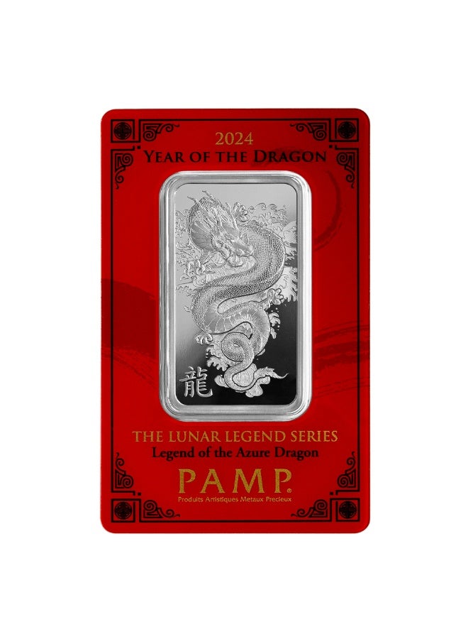 بامب بار فضي 1 أونصة 999.0 من PAMP - سلسلة أسطورة التنين القمري لعام 2024 - Image 1