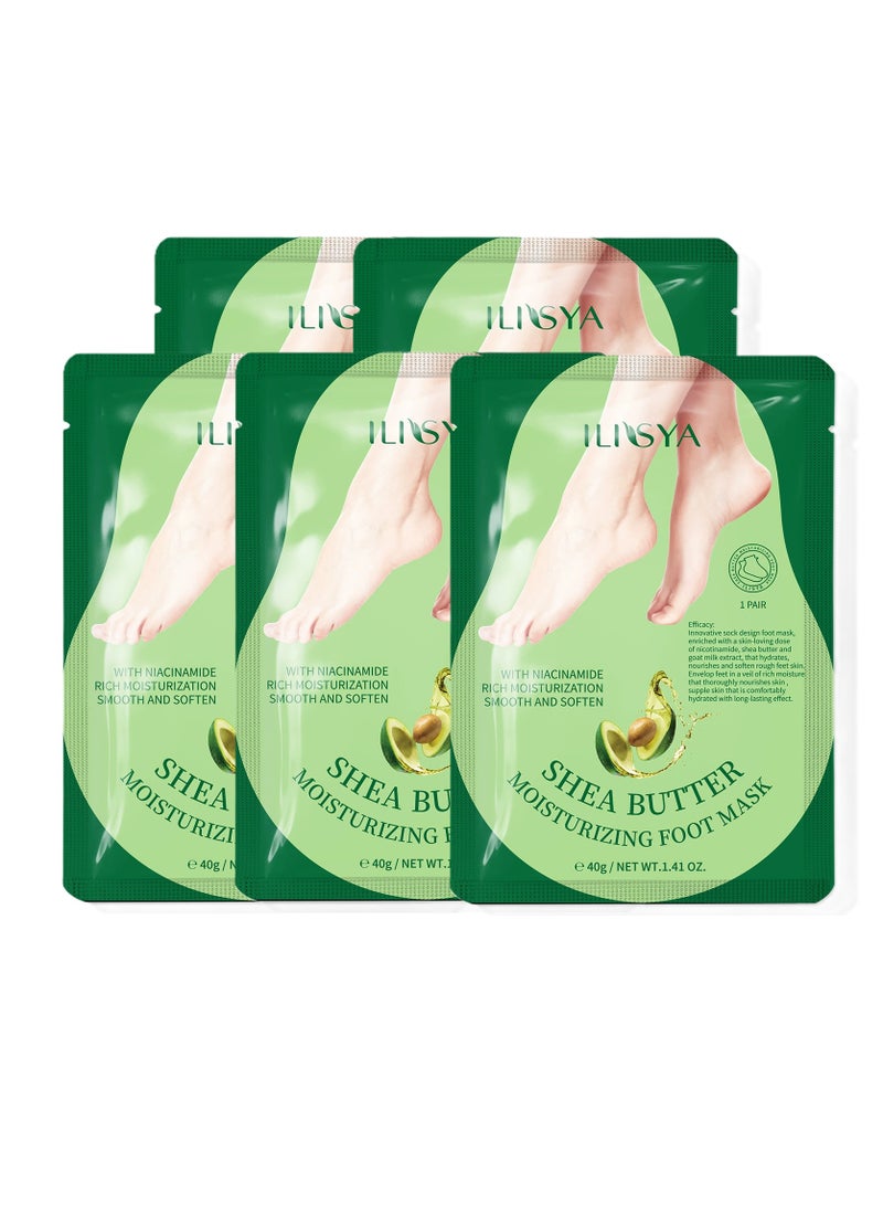 ILISYA Foot Mask,Moisturizing Foot Mask with Shea Butter and Goat Milk,Hydrating Foot Masks for Dry Cracked Feet,Dry Skin Moisturizer for Soft and Smooth Touch Feet for Men Women(5 Pairs) - Image 1