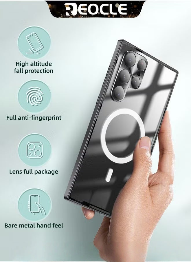 REOCLE Samsung Note20 Ultra Mobile Phone Case Drop-Resistant Metal Shell Frosted Semi-Transparent Mobile Phone Case Full Protection Plating Anti-Scratch Slim Thin Case Cover with Magnetic Suction Function and Camera Lens Protector - Image 2