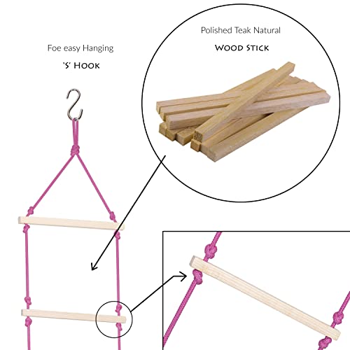 Sprointal Rope Ladder for Kids | Wooden Climbing Ladder | 8 Steps | Pink | 7.5 Feet High - Image 3