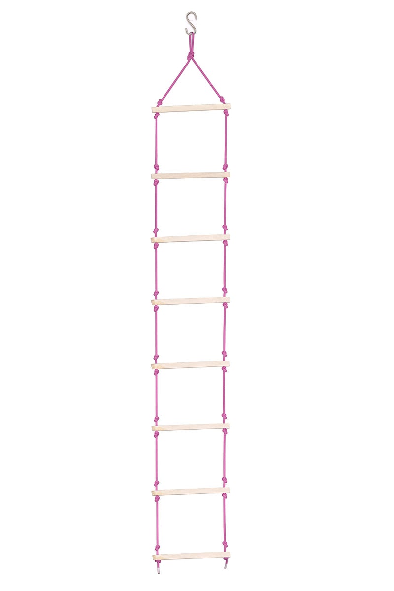 Sprointal Rope Ladder for Kids | Wooden Climbing Ladder | 8 Steps | Pink | 7.5 Feet High - Image 1