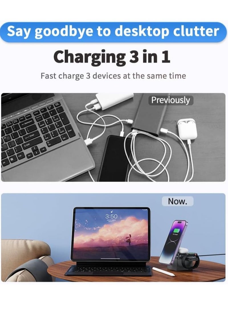Generic - NEW 3-in-1 Cube with MagSafe - 15W Fast Charging Foldable Wireless Charger Station for iPhone, Apple Watch, and AirPods Pro - Image 1